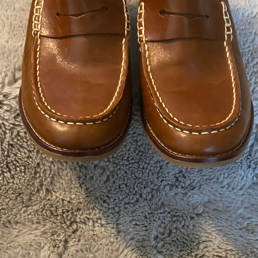 Sperry Brown Leather Loafers with White Stitching - Picture 4 of 8